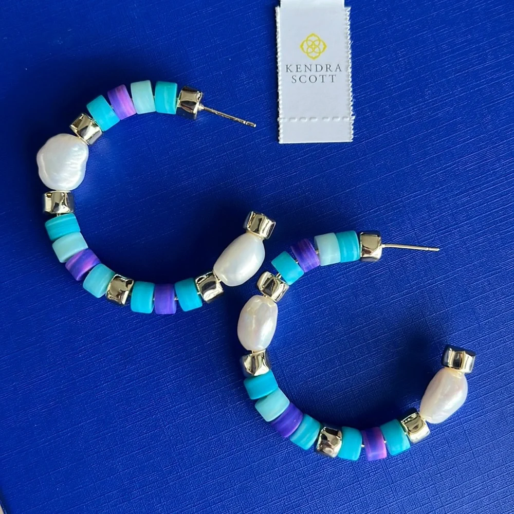 KENDRA SCOTT Rachel hoop pearl genuine stone combo earrings
